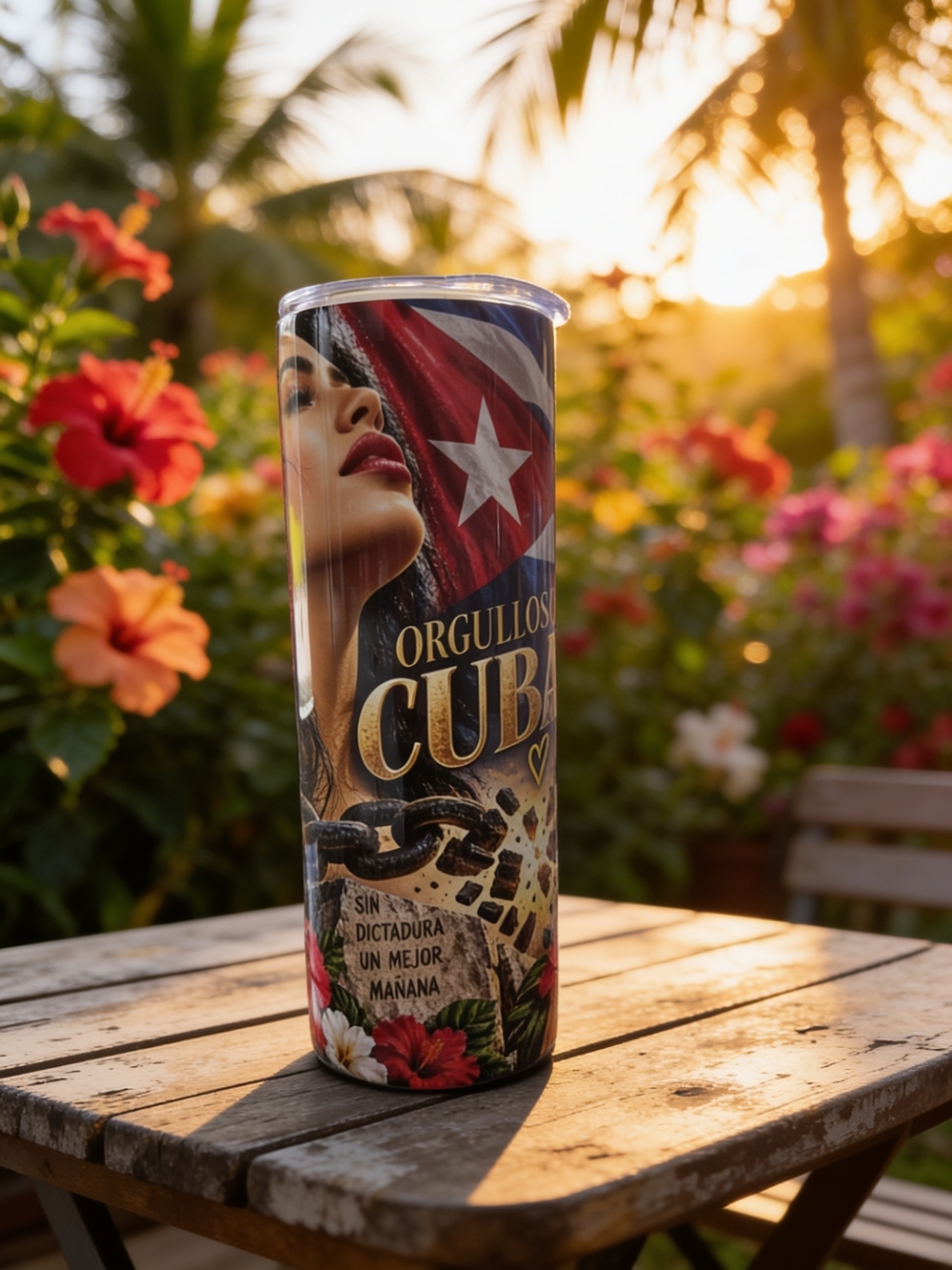 Orgullosa Cuba Travel Tumbler - Patriotic Red & Blue Stainless Steel